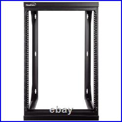 15U Wall Mount IT Open Frame 19 Network Rack with Swing Out Hinged Gate Black