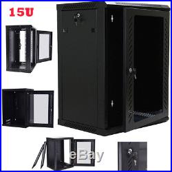 15U Wall Mount Network Server Data Cabinet Enclosure Rack Glass Door Lock & Fan