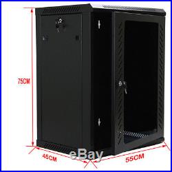 15U Wall Mount Network Server Data Cabinet Enclosure Rack Glass Door Lock & Fan