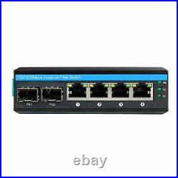 6-Port Hardened Industrial Gigabit PoE+ DIN-Rail Fiber Network Switch 4 x Gig