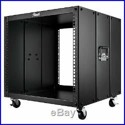 9U Portable Server Rack 20 Deep Open Cabinet with Swiveling Casters & Handles
