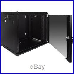 9U Wall Mount Network Server Data Cabinet Enclosure Rack Glass Door Lock with Fan