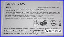 Arista DCS-7050S-52-F 52-Port 10GbE SFP+ Layer 3 Switch F-R Airflow Dual PSU HSS