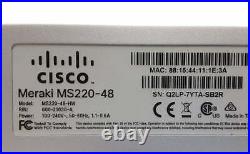 Cisco Meraki MS220-48-HW 48 Port Gigabit Ethernet Switch +4 SFP Ports UNCLAIMED