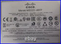 Cisco Meraki MS320-48FP 48x Ethernet PoE Gigabit 4x 10G SFP+ Port Switch NO PSU