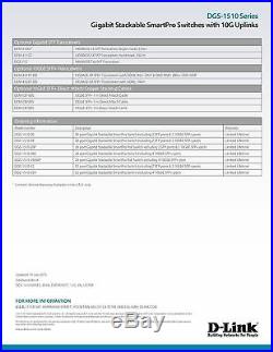 D-Link DGS-1510-20 20-Port Gigabit SmartPro Stackable Switch 2 SFP 2 10G SFP+
