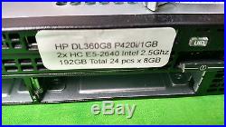 HP ProLiant DL360p G8 Server Dual Xeon E5-2640 6 Core 2.5GHz 192GB Rails NO HDD