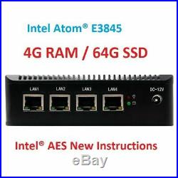 Intel Atom E3845 4 LAN 3G/4G 4G RAM/64G SSD Fanless pfSense Firewall AES-NI