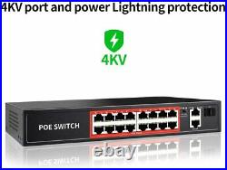 PoE Switch with 16 POE Ports +2 Gigabit Uplink, 1 x 1G SFP, 802.3af/at PoE+240W