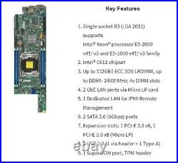 SuperMicro SuperServer 5038MR-H8TRF Blade withX10SRD-F Board E5-2630v3 Proc 128GB