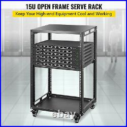 VEVOR Open Frame Server Rack Network Server Rack 15U 4 Post 19 Steel Relay Rack